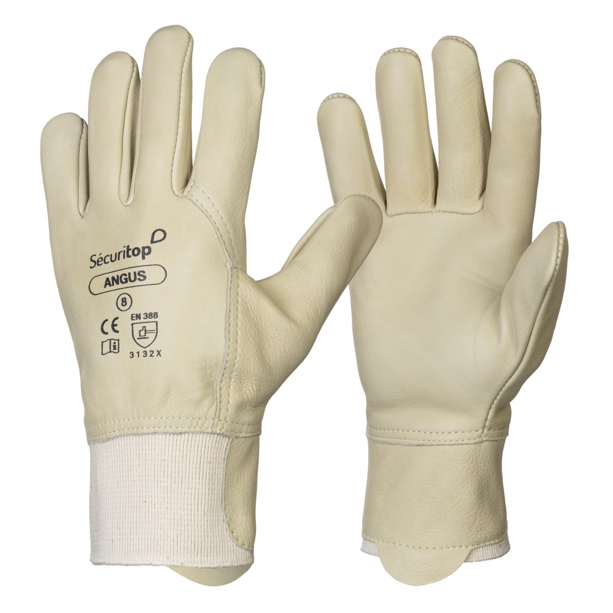 Paire de gants de manutention hydrofuge cuir Angus - Sécuritop - SECURITOP