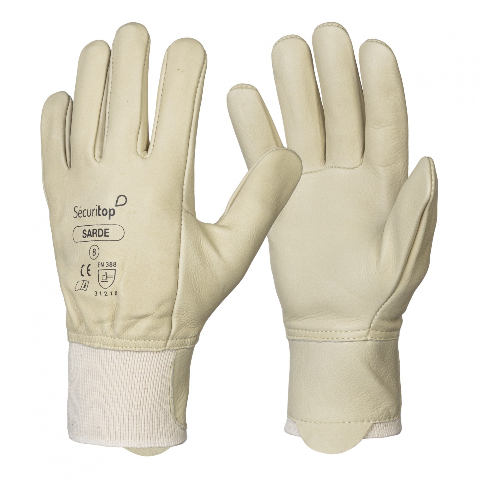 Paire de gants de manutention hydrofuge cuir Sarde - Sécuritop - SECURITOP